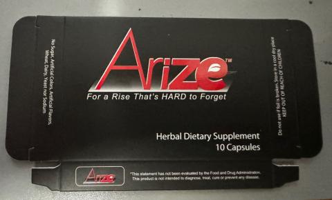 “Picture of front package, Arize Dietary Supplements capsules” 
