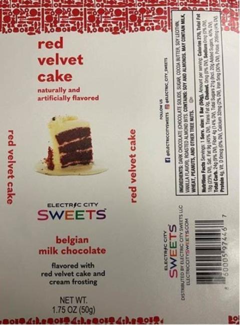 “Label for Red Velvet Cake Belgian Milk Chocolate, 1.75 oz”