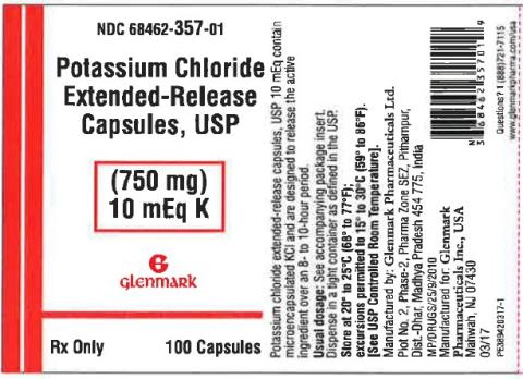 Label, Glenmark Potassium Chloride Extended Release 750mg Capsules, 100 count