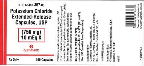 Label, Glenmark Potassium Chloride Extended Release 750mg Capsules, 500 count
