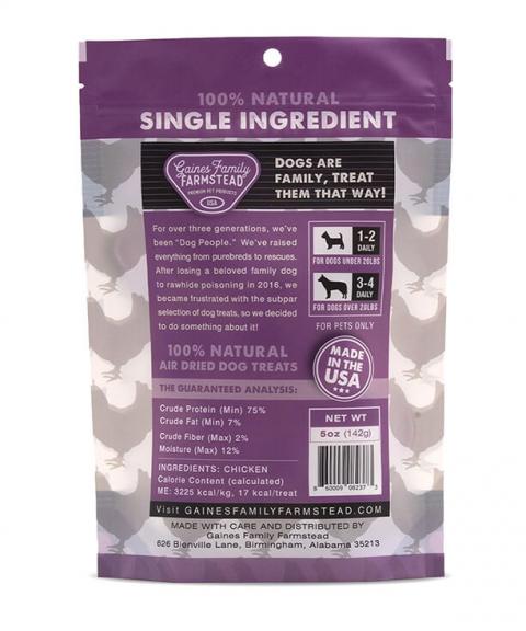Gaines Family Farmstead Chicken Chips Dog Treats, back label