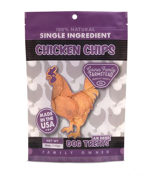 Gaines Family Farmstead Chicken Chips Dog Treats, 5 oz, front label