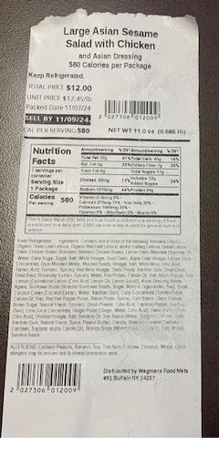 Large Asian Sesame Salad with Chicken & Asian Dressing, Sell by 11/09/2024