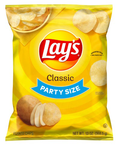 “Image of front label of Lay’s Classic Party Size Potato Chips”