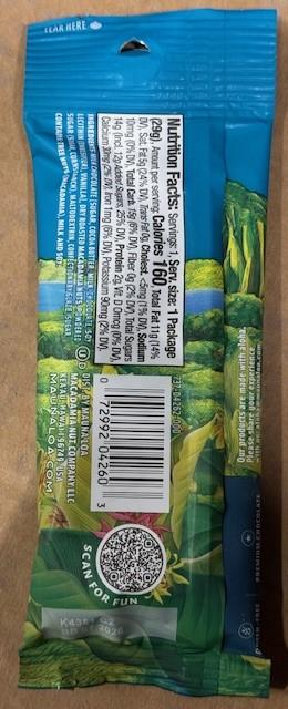 Mauna Loa Milk Chocolate Covered Macadamias 1oz package back label