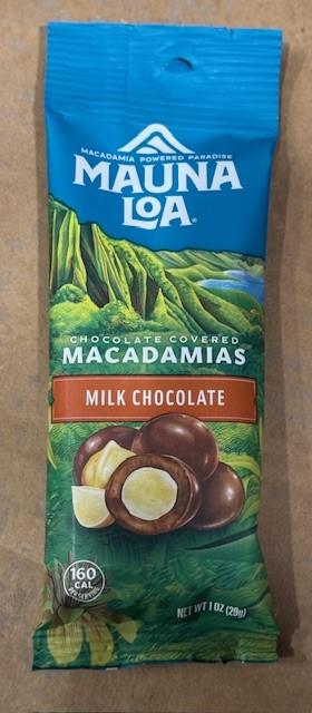 Mauna Loa Milk Chocolate Covered Macadamias 1oz package front label