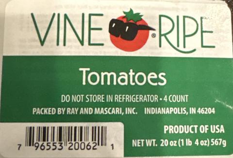 “Vine Ripe Tomatoes, Packed by Ray and Mascari, Inc.”