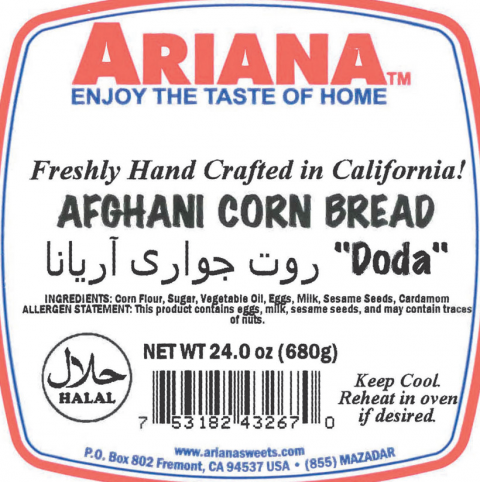 Label, Ariana Afghani Corn Bread, 24 oz