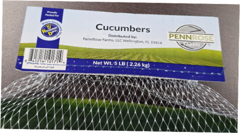 Cucumbers in 5lbs mesh bag, UPC code 841214101714