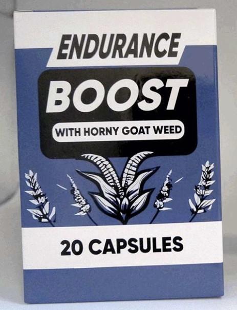 Front panel label, Endurance Boost With Horny Goat Weed 20 Capsules
