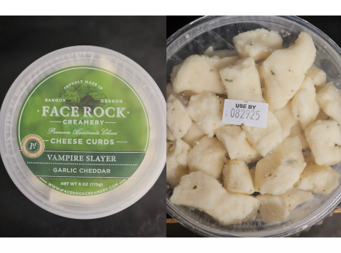 Label and image, Face Rock Creamery Vampire Slayer Garlic Cheddar Curds