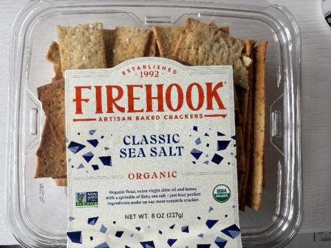 Photograph of top label of Firehook Classic Sea Salt Artisan Baked Crackers, 8 oz.
