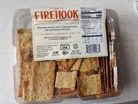 Photograph of bottom label of Firehook Classic Sea Salt Artisan Baked Crackers, 8 oz.