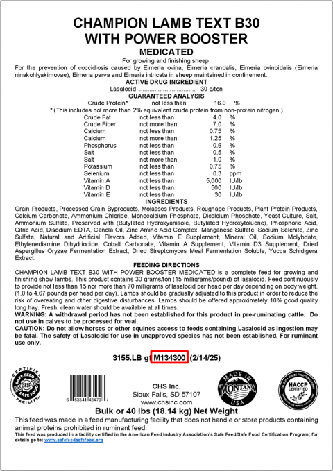 Labeling, Champion Lamb Text B30 with Power Booster